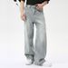 Men's Clothing 2025 Summer New Products American Trendy Drape Washed Light Blue Straight Loose Jeans_mkmklike.com