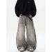 Retro Washed Scimitar Jeans Trendy Street Loose Wide Leg Pants For Men And Women Ink Splashed Old Gray_mkmklike.com