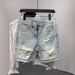 2024 Summer Ripped Denim INS Trendy Brand Personality Side Cat Whiskers Patchwork Five-Point Mid-Length Shorts_mkmklike.com