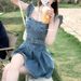 Pure Desire Spicy Girl Design Sense, Small Fly Sleeve Denim Suspender Dress, Women's Simple Summer New Collection Waist_mkmklike.com