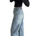 Women's High-Waisted Wide-Leg Jeans – Vintage Washed Blue Denim, Relaxed Straight Fit With Retro Pockets (S-2XL, Non-Stretch Cotton)_mkmklike.com