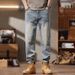 Spring New Loose Small Scimitar Pants Men's Fattened Plus Size Thin Denim Trousers Men's Retro Mud Yellow American Pants_mkmklike.com