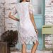 Women'sNew Solid Color Short Sleeve Dress Women's Round Neck Hollow Lace Dress A-Line Dress_mkmklike.com
