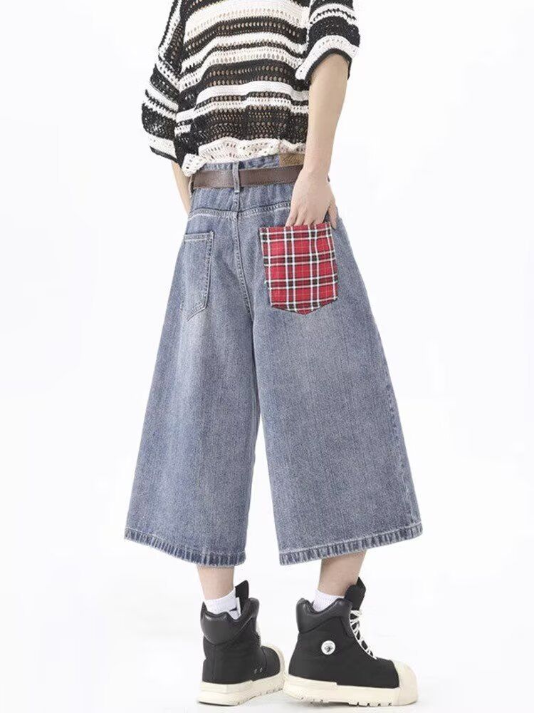 Vintage Multi-Pocket Denim Capri Pants For Men & Women Summer Modern Unisex Streetwear Wide-Leg Cargo Shorts_mkmklike.com