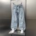 Unisex Distressed Denim Pants – Oversized Straight-Leg, Vintage Washed Blue Jeans With Splatter Paint Design_mkmklike.com