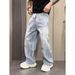 Unisex High-Waisted Ripped Jeans With Ink Splatter Pattern Retro Straight Leg Trousers For Spring And Autumn_mkmklike.com