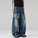 LKTM Men's Faux Two Piece Cutaway Jeans Casual Baggy Relaxed Fit Trendy Brand Denim Pants_mkmklike.com
