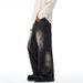 Punk Wasteland Style Vintage Dirty Denim Wide-Leg Men's Ink-Splattered Washed Floor-Length Loose Straight Pants_mkmklike.com