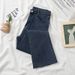 Women's High-Waisted Straight Leg Jeans - Fleece-Lined Stretch Denim Pants With Raw Hem & Vintage Wash (Ankle Length)_mkmklike.com