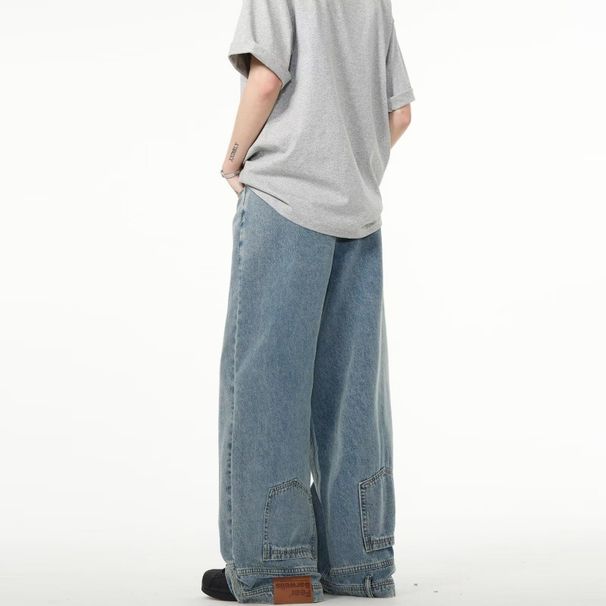 American High Street Trendy Brand Flip-flop Reverse Jeans Men And Women Ruffian Handsome Street European And American Retro Niche Design Trousers_mkmklike.com