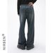 Nirben Denim | Korean Version Of Basic Washed Old Denim Blue Loose Straight Casual Trousers_mkmklike.com