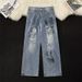2026 American Retro Graffiti Pattern Ripped Loose Drape Jeans Men's Street Trend Casual Straight Trousers_mkmklike.com