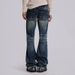 Retro Y2K Flared Jeans Men's Clothing Gothic High Street Washed Distressed Midweight Wide Leg Trousers Black Blue Cotton Trendy_mkmklike.com