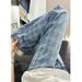 Retro Blue Checkered Denim Jeans – Relaxed Wide-Leg Pants With Flared Hem (Light Blue, S-XXXL)_mkmklike.com