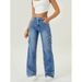 Women's Cross Border Spot Design Flap Pocket Straight Leg Jeans Casual Loose Workwear Versatile Trousers_mkmklike.com