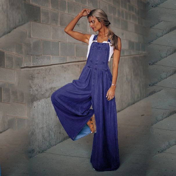 Women's Clothing Summer New Women's Loose Side Pocket Sleeveless Ladies Denim Overalls_mkmklike.com