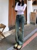 K American Hot Girl Vintage Denim Micro Flared Pants For Women's New Low Rise Slim Fit And Stretchy Flared Pants_mkmklike.com