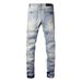 New Trendy Brand Letter High Street Black Fabric Patched Ripped Beggar Teen Washed Slim Fit Elastic Men's Clothing_mkmklike.com