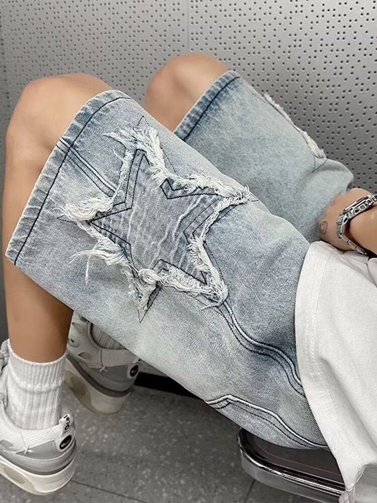 Men's Vintage Washed Denim Shorts Streetwear Relaxed Fit Distressed Style Clothing_mkmklike.com