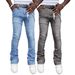 "Men's Stretch Denim Straight Leg Jeans – Trendy Patchwork Stacked Hem For Urban Streetwear"_mkmklike.com