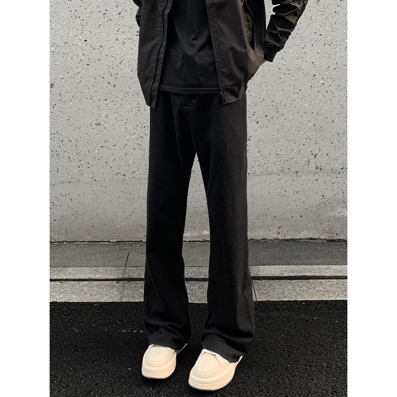 American Retro Black Flared Pants For Men, Autumn High Street Cleanfit Loose Wide-leg Straight Slimming Jeans_mkmklike.com