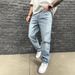 Men's Clothing Simple Loose Straight Jeans Wide Leg Ripped Handsome Denim Straight Pants_mkmklike.com
