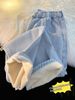 Fleece-Lined Thickened Jeans Girls, Autumn Winter 2024 New Style, Elastic Waist Straight-Leg Pants For Middle And High_mkmklike.com