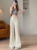 K Off White Wide Leg Jeans, Women's Trendy And Versatile New Style, High Waist Slimming, Belly Covering, Slim Fit Design, Slightly Flared Pants_mkmklike.com