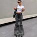 Women’s Clothing Detachable Snap Jeans For Women Retro Design Three Dimensional Fashion Splicing Flared Pants_mkmklike.com