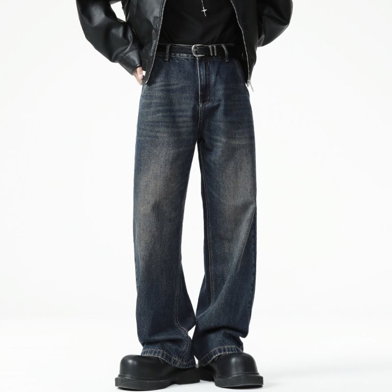 Nordmann Muqiu Clothing | American High Street Retro Washed Wide-Leg Jeans Men's Trendy Brand Cleanfit Straight Long Pants_mkmklike.com