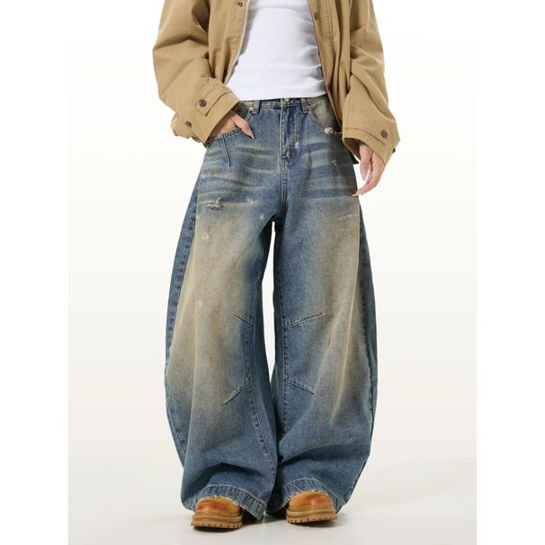 Vintage Washed Blue Relaxed Fit Jeans For Men – Baggy Streetwear Denim Pants With Stacked Hem (S-3xl, Classic Blue)_mkmklike.com