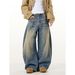 Vintage Washed Blue Relaxed Fit Jeans For Men – Baggy Streetwear Denim Pants With Stacked Hem (S-3xl, Classic Blue)_mkmklike.com