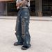Nordmann European And American High Vibe Retro Distressed Design Jeans For Men Loose Straight Cool Street Style Wide Leg Pants_mkmklike.com