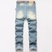 Step Into The Spot Retro Nostalgic Young Men's Street Style Heavy Work Hole Scratched Patched Fashion Casual Denim Trousers_mkmklike.com