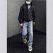 Men's Clothing Snowflake Retro Straight Ice Blue American Loose Washed Jeans For Men Clean_mkmklike.com