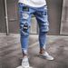 White Embroidery Skinny Ripped Jeans Men's Cotton Stretchable Hole Slim Fit Hip Hop Denim Pants Casual Jeans For Men Jogging Pants_mkmklike.com