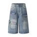 Men's Clothing Street Style Multi Pocket Stitching Distressed Wide Leg Jeans Washed Distressed Loose Embroidered Wide Leg Pants_mkmklike.com