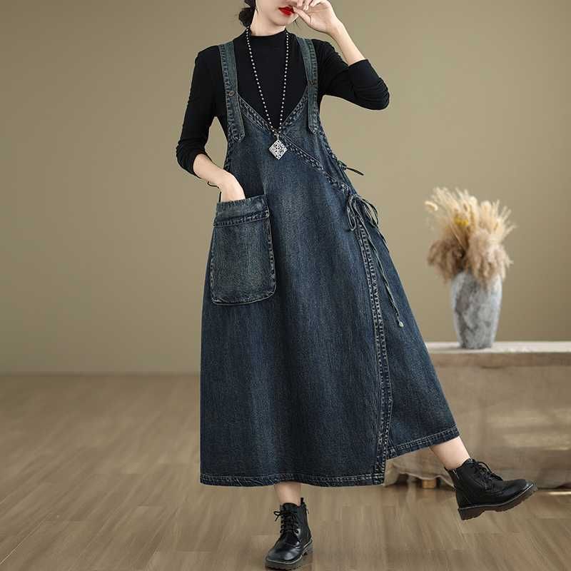New Denim Wide Casual Shoulder Strap Dress For Women_mkmklike.com