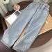ELLE Straight High Waist Jeans For Female Students 2022 New Korean Loose Retro Wide Leg BF Hyuna Style Floor-Length Pants_mkmklike.com