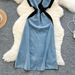Women's Clothing Retro Lapel Sleeveless Denim Dress Summer Irregular Splicing Royal Sister Light Luxury Mid Length Skirt_mkmklike.com