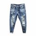 Men's Trendy Ripped Loose Straight Leg Jeans Mid Waist Cropped Korean Style Summer New Japanese Beggar Pants Standard Thickness_mkmklike.com