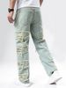 Men's Non Stretch Motorcycle Jeans Straight Leg Street Splicing With Frayed Edges And Holes Denim Pants Trendy Casual High Street Jeans_mkmklike.com