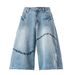 Men's Clothing Men's Summer Trendy Thorn Embroidery Denim Shorts Unique Design Loose Fit Casual Wide Leg Cropped Pants_mkmklike.com