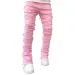 Fashion Mens Regular Fit Stacked Jeans Patch Distressed Destroyed Straight Denim Streetwear Clothes Casual Jean Pants_mkmklike.com