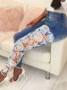 Women's Clothing Women's Skinny Fit Hollow Out Lace Contrast Jeans - Elegant Sky Blue Stretch Denim With Bootcut Hem For Stylish Everyday Wear_mkmklike.com