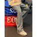 BOY 2025 Trendy Brand Retro Letter Full Print Jeans Men's Summer Light Blue American Style Vibe Scimitar Flared Pants_mkmklike.com