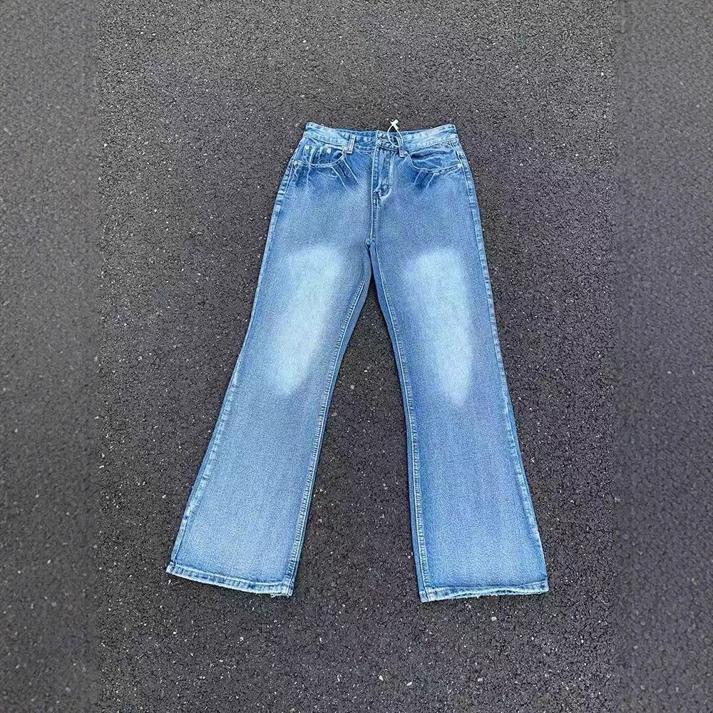 "Men's Ice Blue Flared Jeans – Lightning Wash & Subtle Distressing | Clean Fit Bootcut | Retro Revival Silhouette"_mkmklike.com