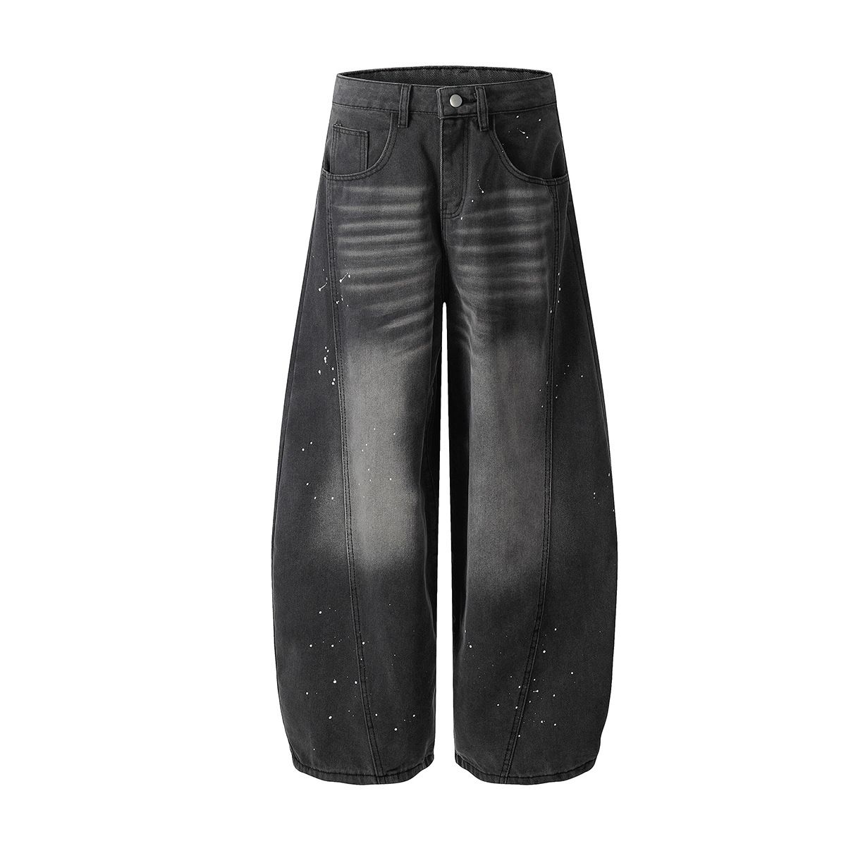 Men's Clothing 2025 New American Retro Inkjet Wash Personality Scimitar Jeans Men And Women Wide Leg Trousers_mkmklike.com