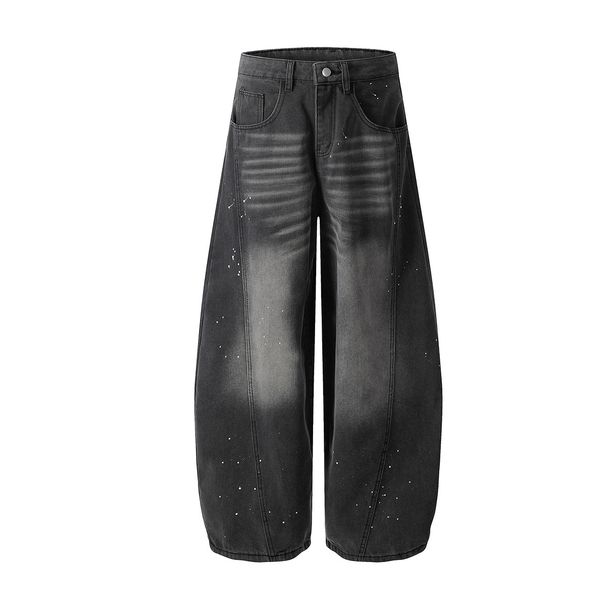 Men's Clothing 2025 New American Retro Inkjet Wash Personality Scimitar Jeans Men And Women Wide Leg Trousers_mkmklike.com