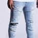 New Jeans, Casual Slim Fit, Small Feet, Men's Perforated Pants, Versatile Style_mkmklike.com